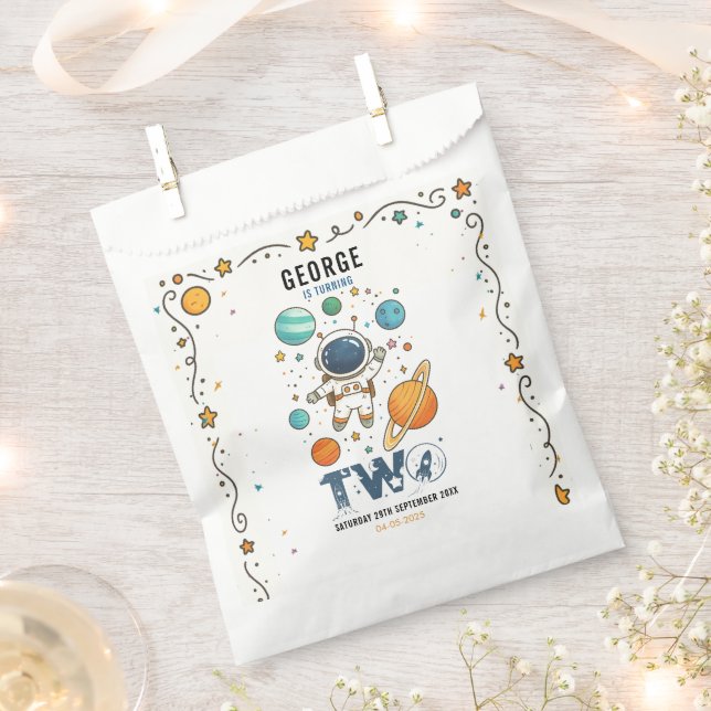 Space Adventure 2nd Birthday | Outer Space Party Favour Bags (Clipped)