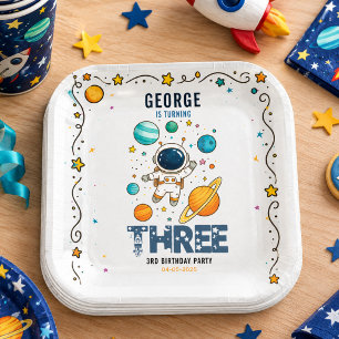 Space Adventure 3rd Birthday Outer Space for Kid Paper Plate