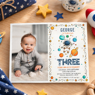 Space Adventure 3rd birthday Outer Space photo Invitation