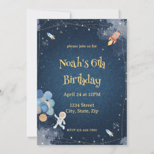 Space Adventure Birthday Invitation Watercolor