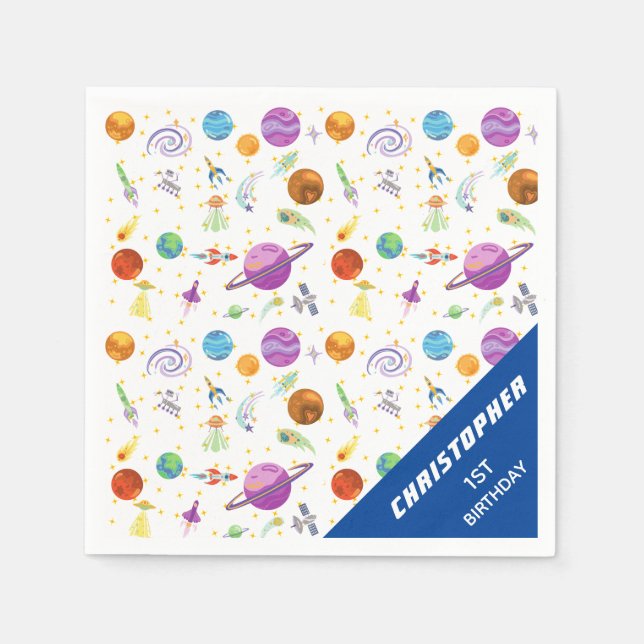 Space adventure birthday napkins (Front)