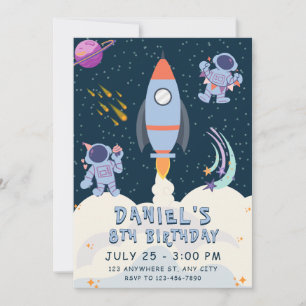 Space Adventure Birthday with Rocket and Astronaut Invitation