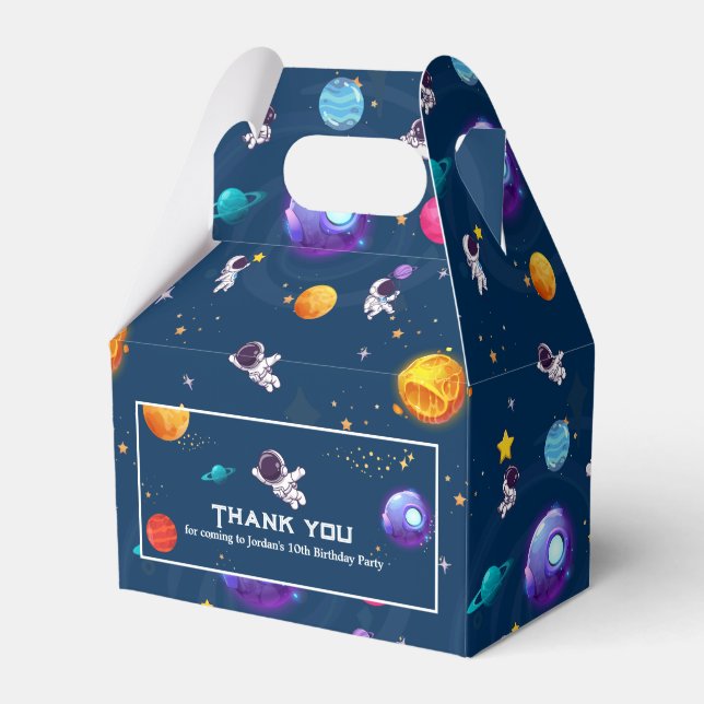 Space Adventure:Blue Astronaut Kids Birthday Party Favour Box (Front Side)