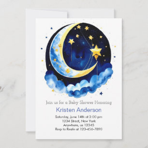 Space Adventure Dreamy Blue Boy Baby Shower Invitation