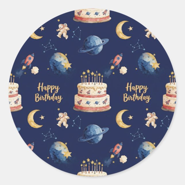 Space Adventure Kids Birthday  Classic Round Sticker (Front)