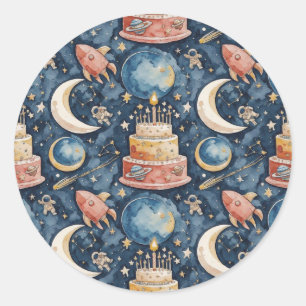 Space Adventure Kids Birthday Classic Round Sticker