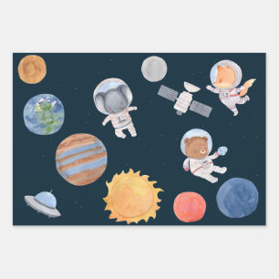 Space Adventure: Planets and Animals Astronauts Wrapping Paper Sheet
