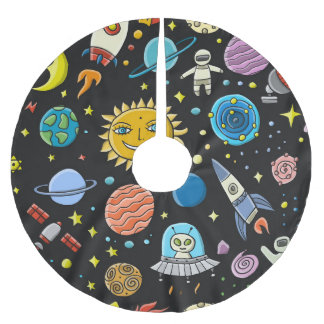 Space adventure: planets, rockets pattern. brushed polyester tree skirt