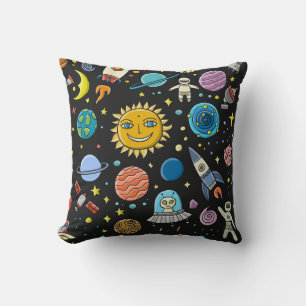 Space adventure: planets, rockets pattern. cushion