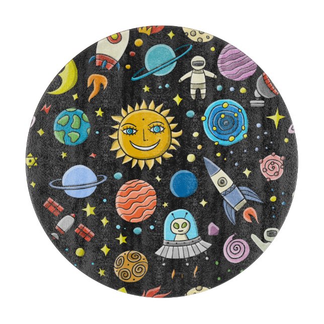 Space adventure: planets, rockets pattern. cutting board (Front)
