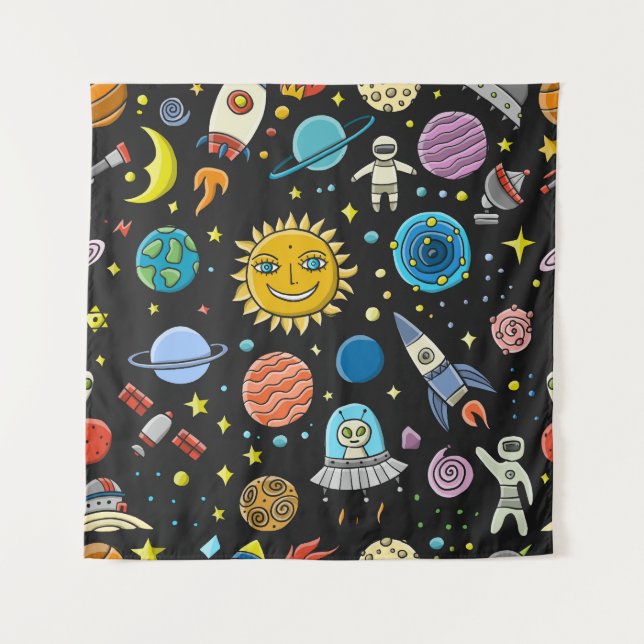 Space adventure: planets, rockets pattern. tapestry (Front)