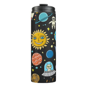 Space adventure: planets, rockets pattern. thermal tumbler