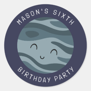 Space Adventure Playful Kids Birthday Cute Planet Classic Round Sticker