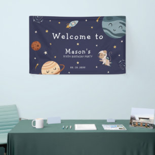 Space Adventure Playful Kids Birthday Party Banner
