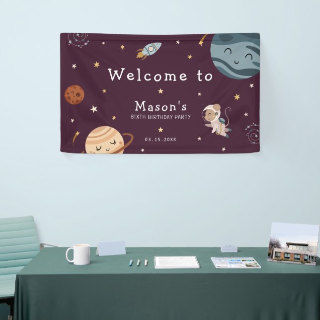 Space Adventure Playful Kids Birthday Party Banner (Tradeshow)