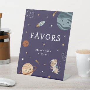 Space Adventure Playful Kids Birthday Party Favors Pedestal Sign