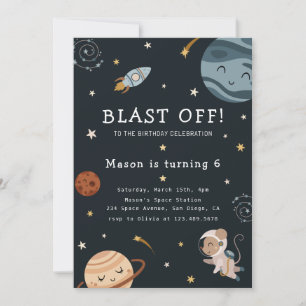 Space Adventure Playful Kids Birthday Party Invitation