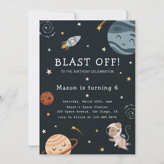 Space Adventure Playful Kids Birthday Party Invitation (Front)