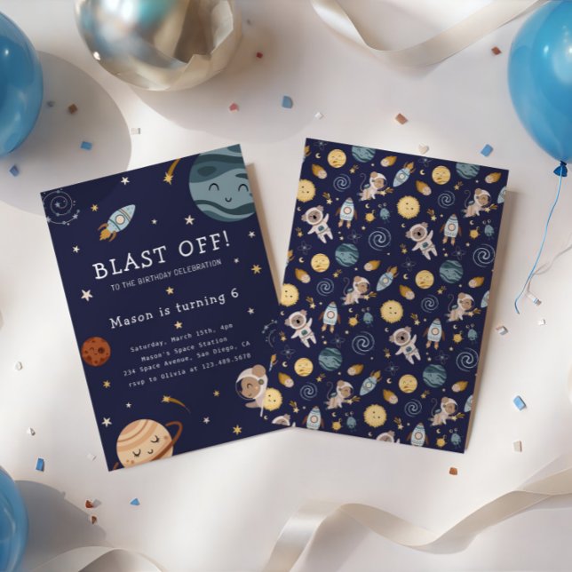 Space Adventure Playful Kids Birthday Party Invitation (Creator Uploaded)