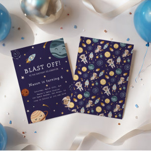 Space Adventure Playful Kids Birthday Party Invitation