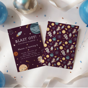 Space Adventure Playful Kids Birthday Party Invitation