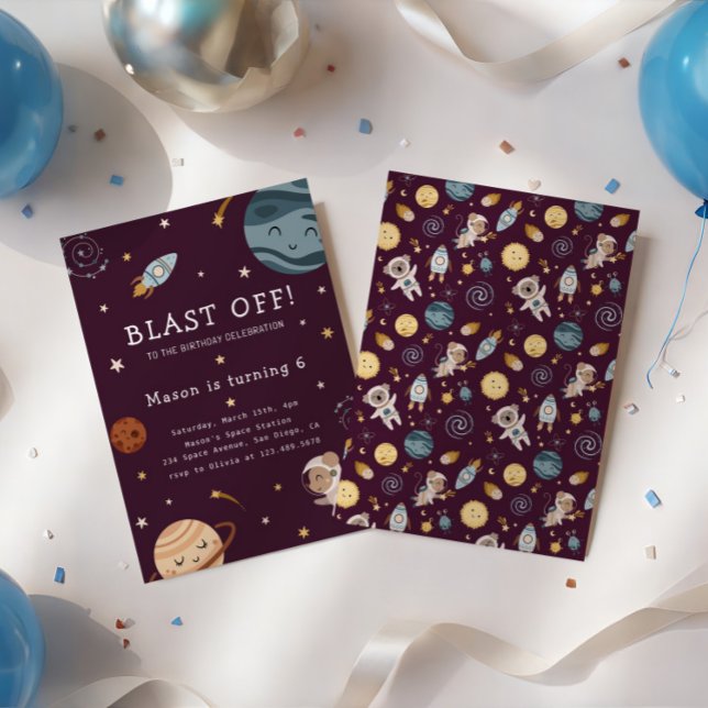 Space Adventure Playful Kids Birthday Party Invitation (Creator Uploaded)