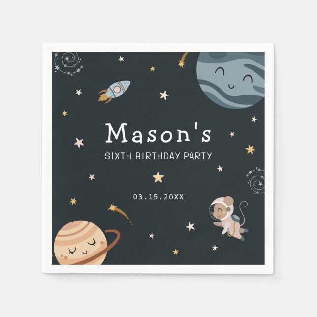 Space Adventure Playful Kids Birthday Party Napkin (Front)