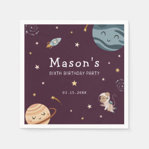 Space Adventure Playful Kids Birthday Party Napkin
