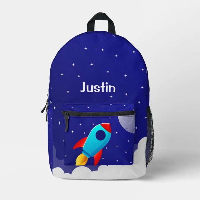 Space Adventure Rocket Design Printed Backpack (Front)