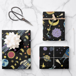 Space Adventure Themed Wrapping Paper Sheets