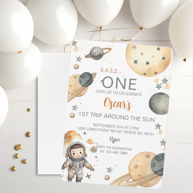 Space Adventure Watercolor First Birthday  Invitation (Creator Uploaded)