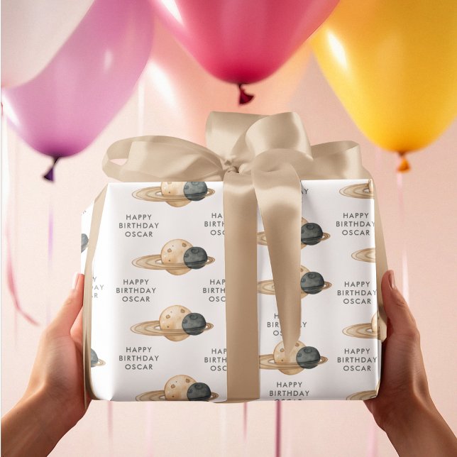 "Space Adventure Watercolor First Birthday Wrapping Paper (Creator Uploaded)