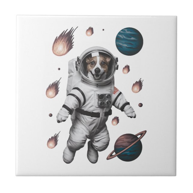 Space Adventure With A Dog Astronaut Tile (Front)