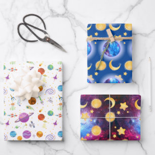 Space adventure wrapping paper sheet