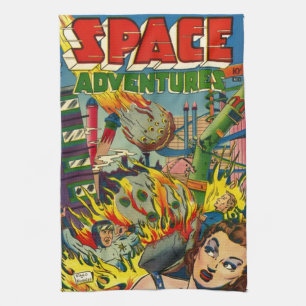 SPACE ADVENTURES RETRO COMICS TEA TOWEL