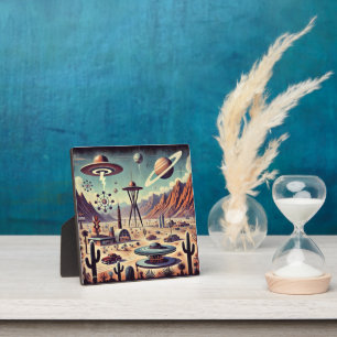 Space Age Alien Desert Invasion Fantasy Art Plaque