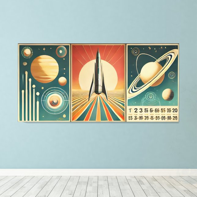 Space Age Art Space Time Calendar  Canvas Print (Insitu(Wood Floor))