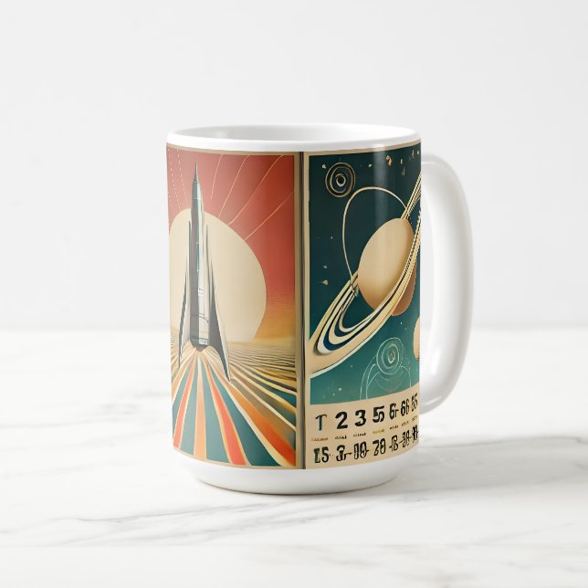 Space Age Art Space Time Calendar  Coffee Mug (Front Right)