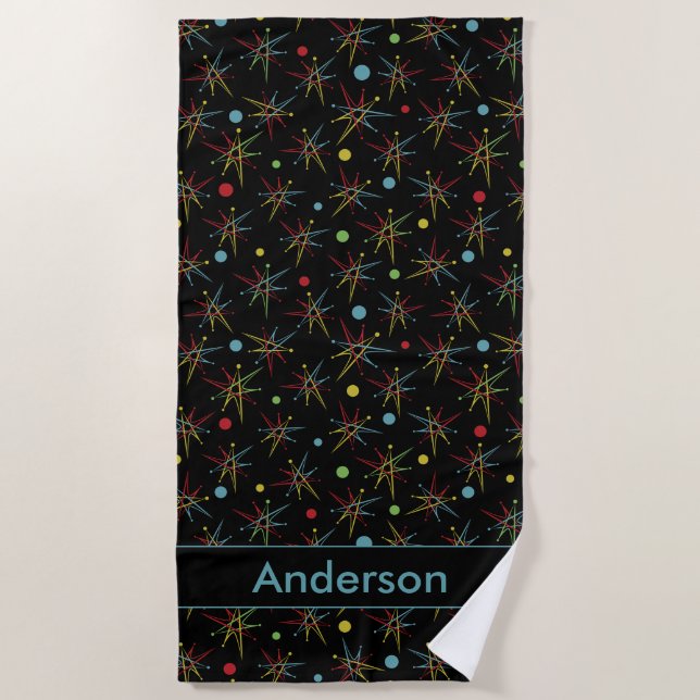 Space Age Atomic Retro Dot Custom Colours Beach Towel (Front)