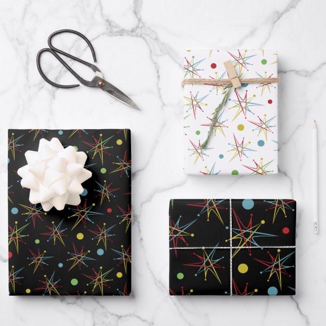 Space Age Atomic Retro Dot Custom Colours Wrapping Paper Sheet (Front)