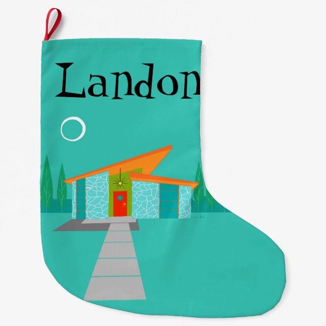 Space Age Cartoon House Christmas Stocking (Front)