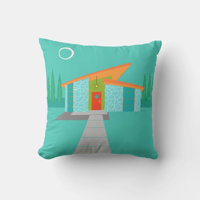 Space Age Cartoon House Outdoor Pillow (Front)