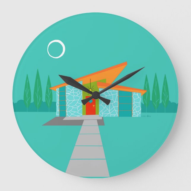Space Age Cartoon House Round Acrylic Wall Clock (Front)