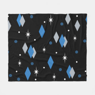 Space Age Diamonds Blue Black Fleece Blanket