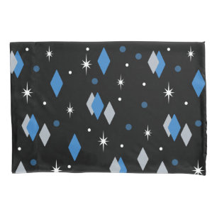 Space Age Diamonds Blue Black Pillowcase