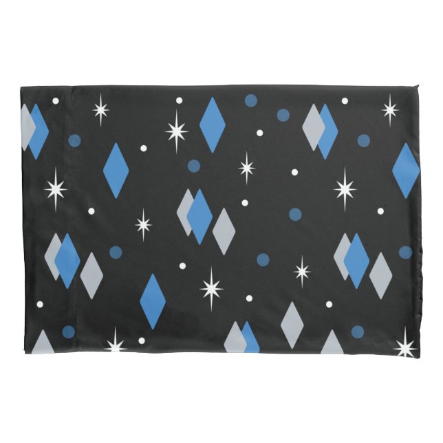Space Age Diamonds Blue Black Pillowcase (Front)