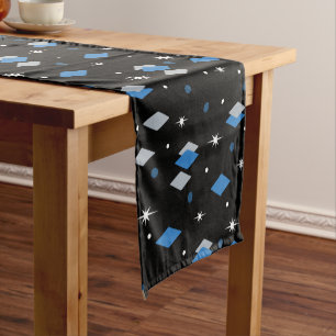 Space Age Diamonds Blue Black Short Table Runner