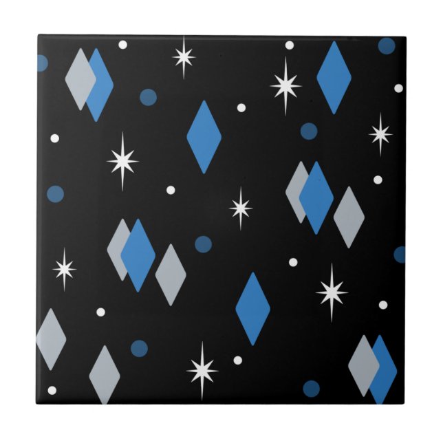 Space Age Diamonds Blue Black Tile (Front)