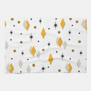Space Age Diamonds Orange White Tea Towel