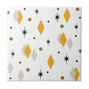 Space Age Diamonds Orange White Tile